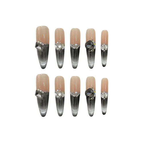 XIAMEIYU Черный Charnel Французский Ромб STACK Улыбка Кошачий глаз False Nail Длинный Черный градиент Coquette