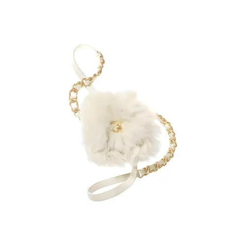 CHANEL 21K Winter Двойной Sided Овчина Овечья шкура Мелочь Кошелек Сумка сумка через плечо сумка через плечо Мини Women's White