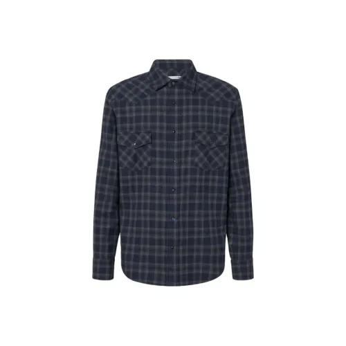JACOB COHEN Синий Фланель Клетчатый Западный Рубашка Мужская Серый