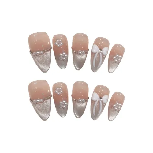 YUNYUEQIAO Лето Девичий Сливочный стиль Ледяной Rice Бант Французский Лак для ногтей Готовый товар Съемный Ногтей 15мм