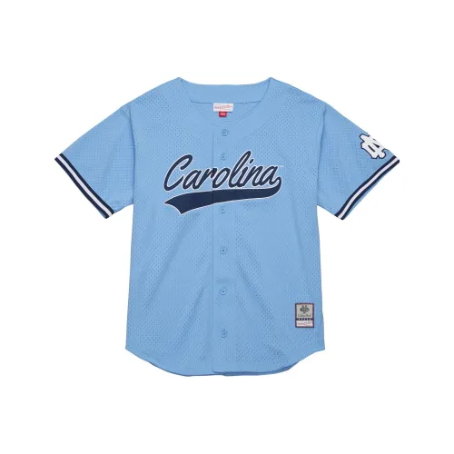 MITCHELL NESS On The Clock Сетка Пуговица Передняя часть Университетский OF Северная Каролина Рубашка Мужская Светло-синяя