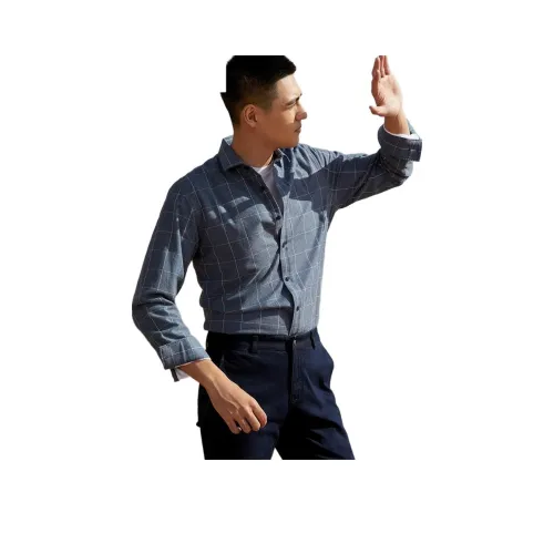 GOLDLION Рубашка Мужская Серо-Синяя Клетка