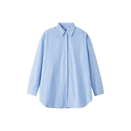 YOFVV Рубашка Унисекс Синие Белые Полоски