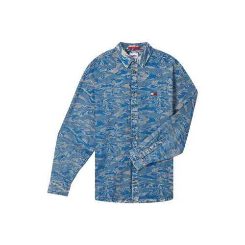 Tommy Hilfiger Деним Длинный Рукав Рубашка Пальто Мужской Джинсовый Синий