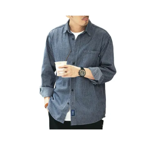 GELANLU Весна Рубашка Свободный крой Унисекс Синий