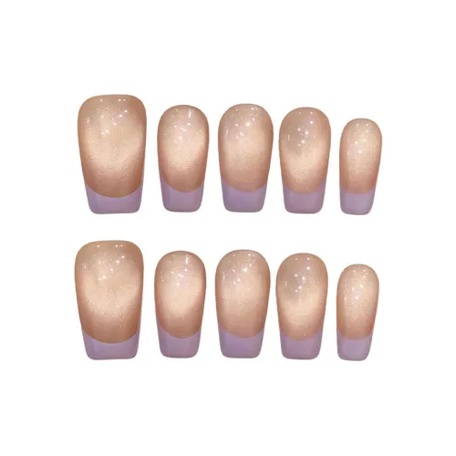 YUNYUEQIAO Таро Молоко Пена False Nail Ручной Сухой Лампа Кошачий глаз Минималистский стиль Французский Съемный 20мм