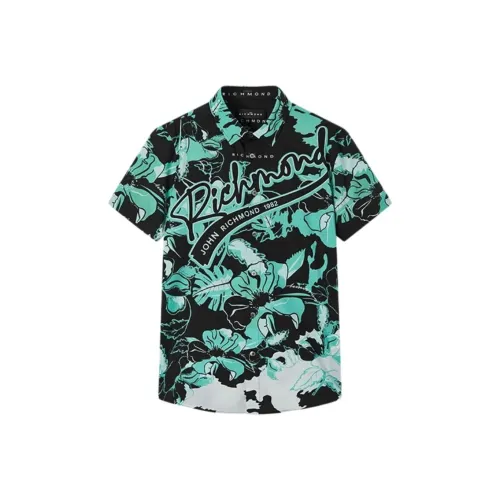 JOHN RICHMOND Рубашка Мужская Горох Зеленый Растение