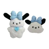 Синий бант на голове собаки + синий бант на щенке в форме сердца