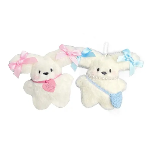 FKOFR Собака с синим бантом плюшевая кукла подвеска высота 10 5 см