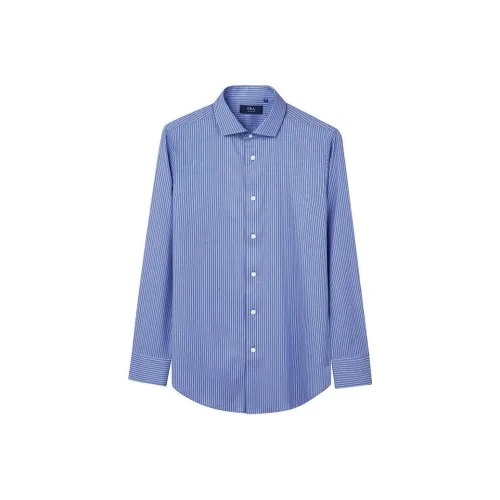 CHENSHANLAOLUO Джинсовый синий с полосами мужские рубашки