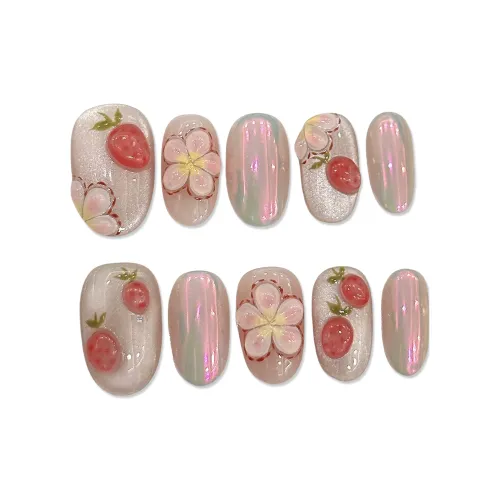 XIAMEIYU Клубничный Kiss с 3D-эффектом окрашенный цветочный искусный ногти овал серебряный Jump цвет Coquette 20 мм