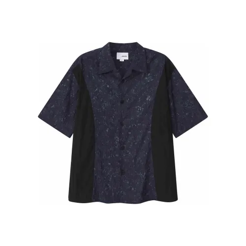 YOSHIYOYI Рубашка Мужская Черная с Синей С принтом