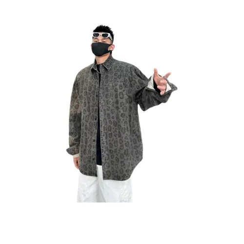 GOODHENLCE Рубашка Унисекс Леопардовый принт Черный Серый