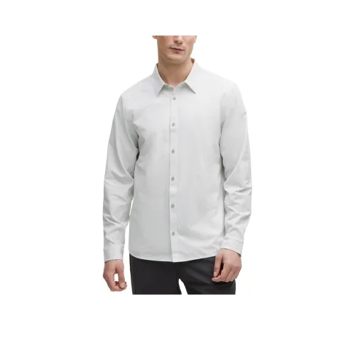 lululemon New Venture Рубашка Мужская Белая Многоцветная Капля Воды Серебряная Клетчатая