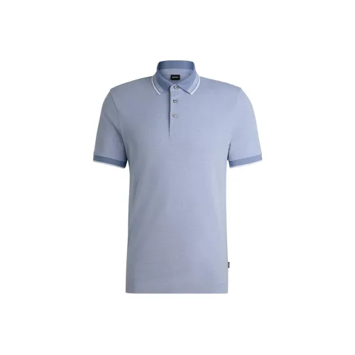 Hugo Boss Oxford Cotton Pique Polo с логотипом детали мужское светло-синий