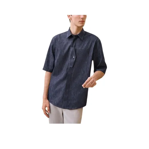 HERMES Индиго Мужские Рубашки