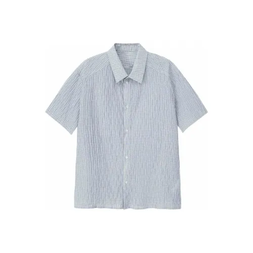 YOSHIYOYI Рубашка Мужская Синяя Клетка