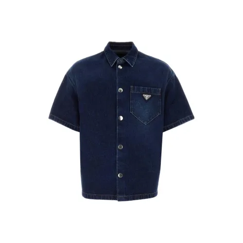 PRADA SS23 Рубашка Мужская Морской Синий