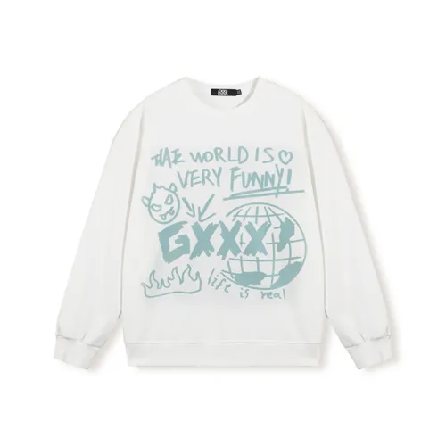 GXXX Осенний Зимний Длинный рукав Свитшот с круглым вырезом Унисекс Белый