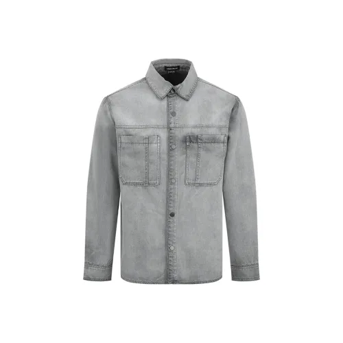 URBAN REVIVO Рубашка Мужская Светло-Серый