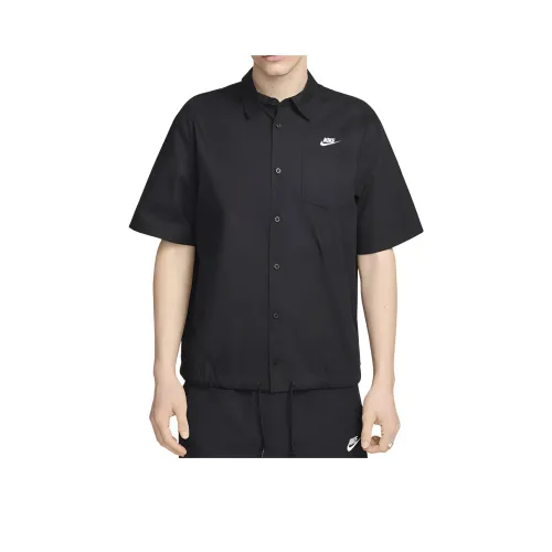 nike Club Мужская Короткая Рукав Oxford Кнопка Вверх Рубашка Мужская Черная