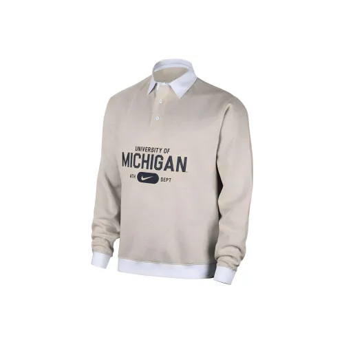 nike Michigan Club Fleece Поло Мужское Березовая древесина Смесь Цвет Белый Коллегиальный морской синий
