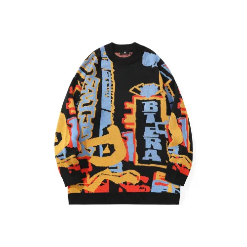 Свободный крой Свитер Унисекс Черный Желтый