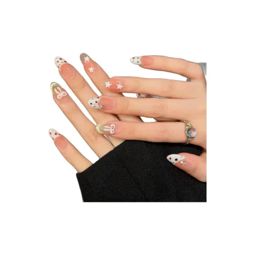 Yun Yue Joe Городской CHIC Стиль Горячая девушка Розовый леопардовый принт Кошачий глаз Бант False Nail Овал Розовый Градиентный Французский