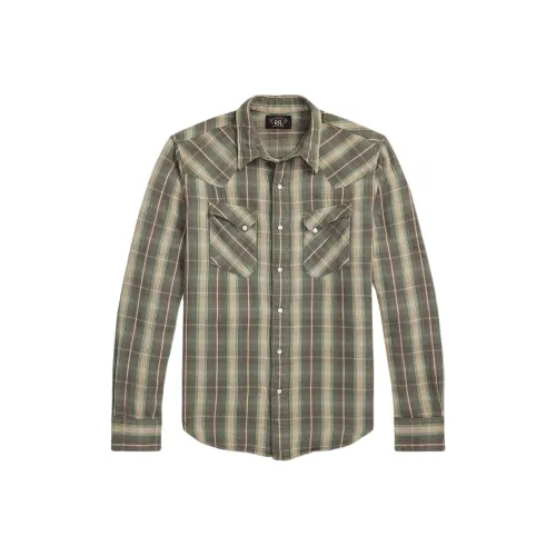 Double RL Рубашка Мужская Зеленая Серая