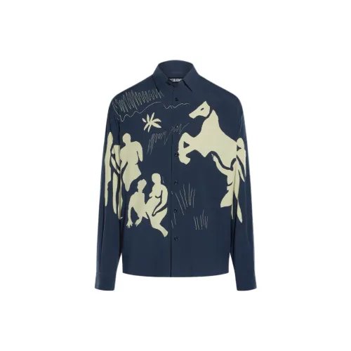 Jacquemus FW24 Equestrian Принт Рубашка Мужская С принтом Лошади Темно-синий Темно-синий Mark Лошадь