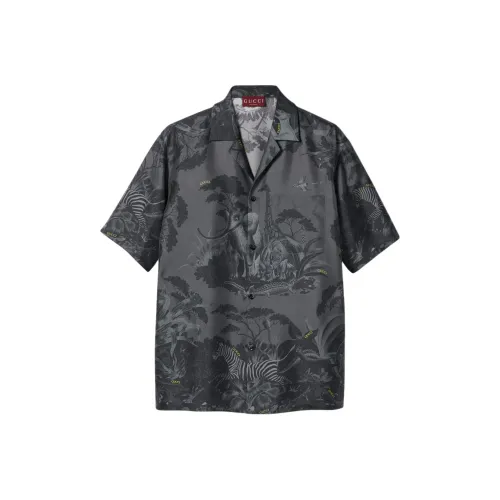 GUCCI And Fauna С принтом шелковая рубашка мужская серая