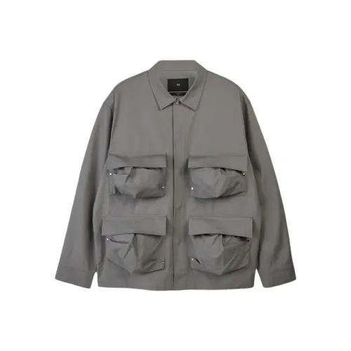 Adidas Y 3 Длинный рукав Карман Поверхрубка Рубашка Унисекс Угольный серый