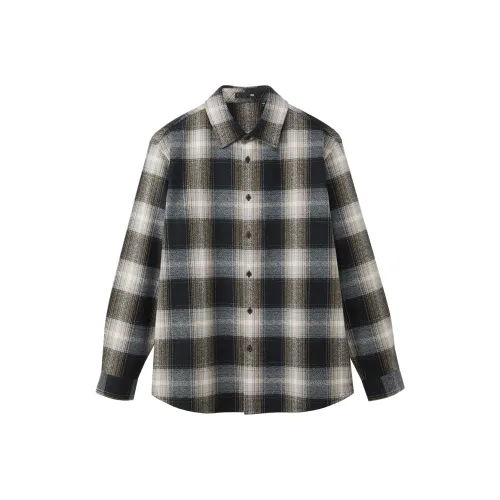 HLA Градиентный Клетчатый Классический Отложной воротник Термостойкая Длинная рукавная рубашка Мужская