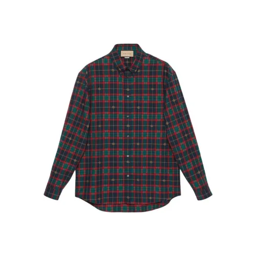 GUCCI Двойная G Рубашка из хлопка в шотландской клетке мужская многоцветная