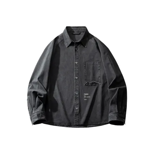 HZWH Весенний Осенний Американский Длинный Рукав Рубашка Куртка Мужская Серого цвета