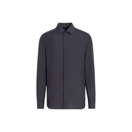 Zegna FW23 Шелковая Evening Рубашка Мужская Морской Синий