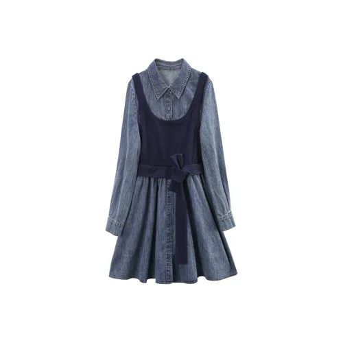 A Paradise For Awakening Длинное платье с длинными рукавами женское джинсовый синий