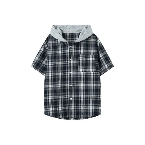 KEIRANDUN Рубашка Унисекс Синяя Клетка