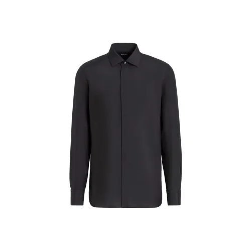 Zegna Черная Шелковая Вечерняя Рубашка Мужская Черная