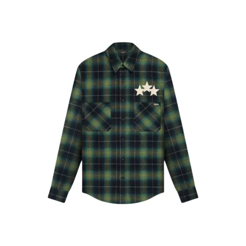 AMIRI Звезда Кожа Фланель Рубашка Мужская Зеленая