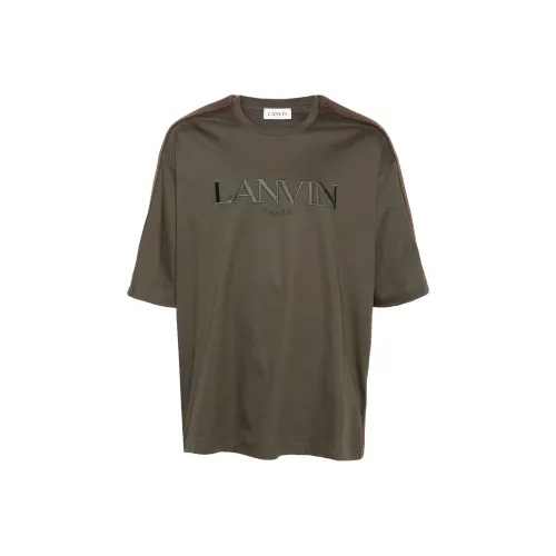 Lanvin Темно-оливково-зеленые мужские футболки T