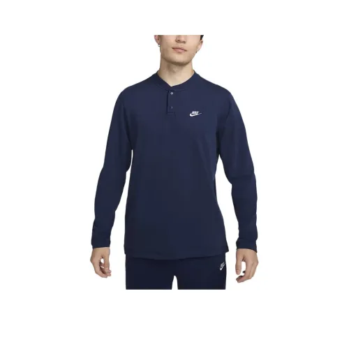 nike Club Мужская рубашка Henley с длинным рукавом мужская полночный морской синий