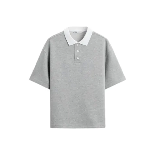 ZARA Поло Мужское с зебровым принтом Серого цвета