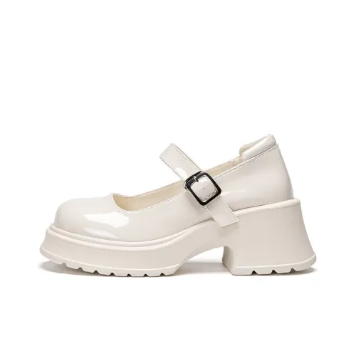 Warrior Грубый каблук Туфли Мэри Джейн 6 см Женские Экрю