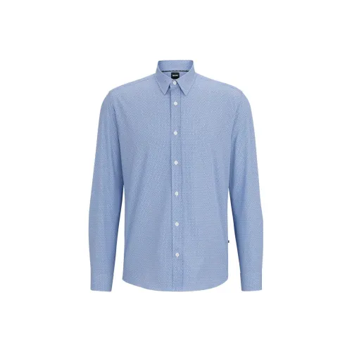 Hugo Boss Обычный крой Рубашка В принте Performance Эластичная ткань Рубашка Мужская Синяя