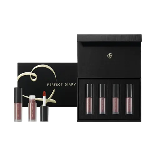 PERFECT DIARY Велюр Жидкая помада Коробка Матовый 4 цвета Мини Lip Makeup Case Красная коробка LIP GLOSS Матовый Легко смешивается