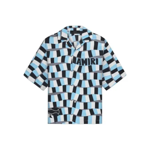 AMIRI SS24 Змейка Checker Bowling Рубашка Мужская Небесно-голубая