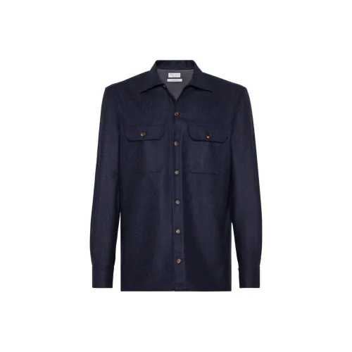 BRUNELLO CUCINELLI SS24 Рубашка Мужская Морской Синий