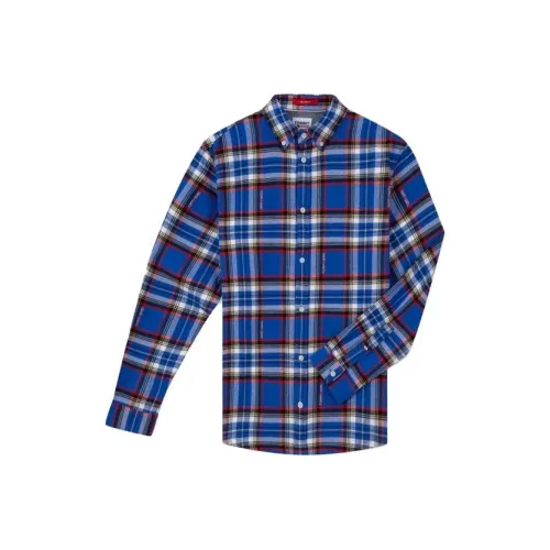 Tommy Hilfiger Длинный рукав мужская рубашка синий и белый в клетку