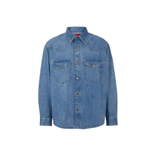 Hugo Boss OVERSIZED Рубашка из денима с откидной крышкой карманами на груди мужская синяя
